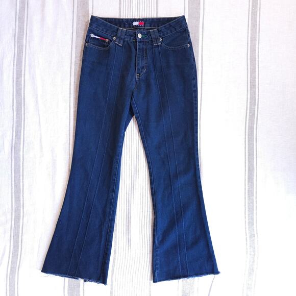 VTG 90s Y2K TOMMY HILFIGER Flare / Bellbottom Dark Wash Blue Jeans 29x30 - Picture 3 of 9